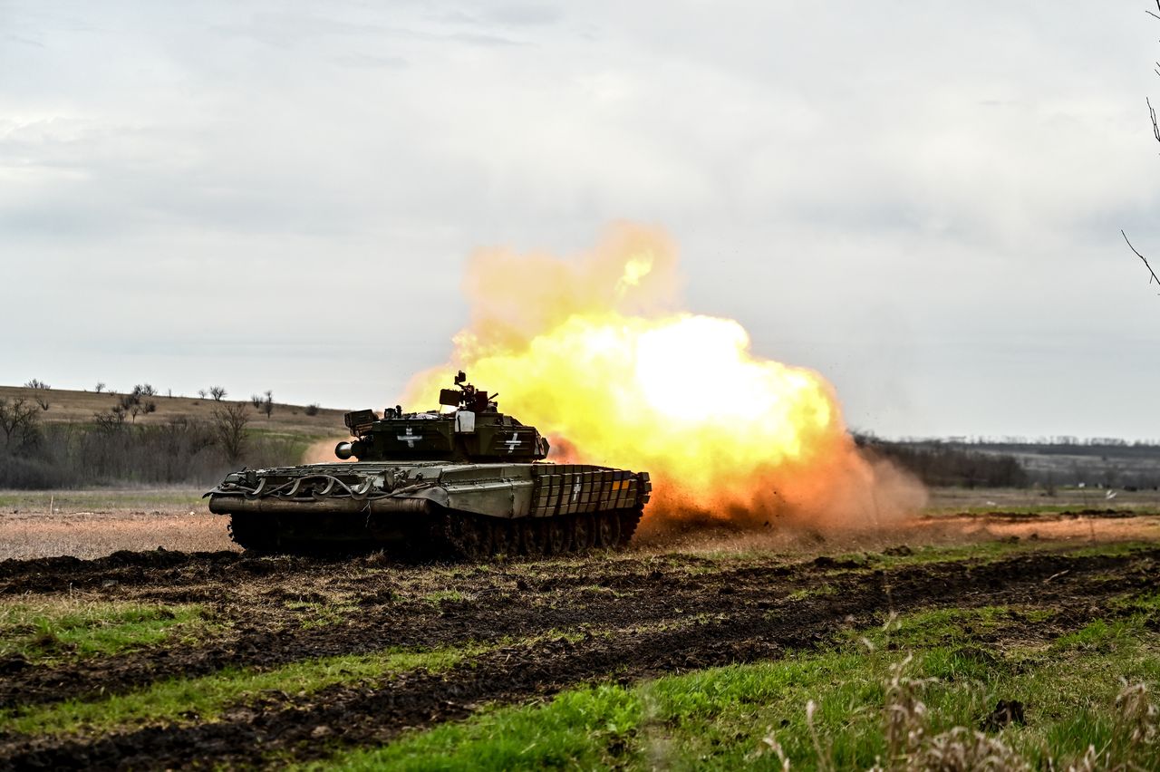 A Ukrainian tank during exercises