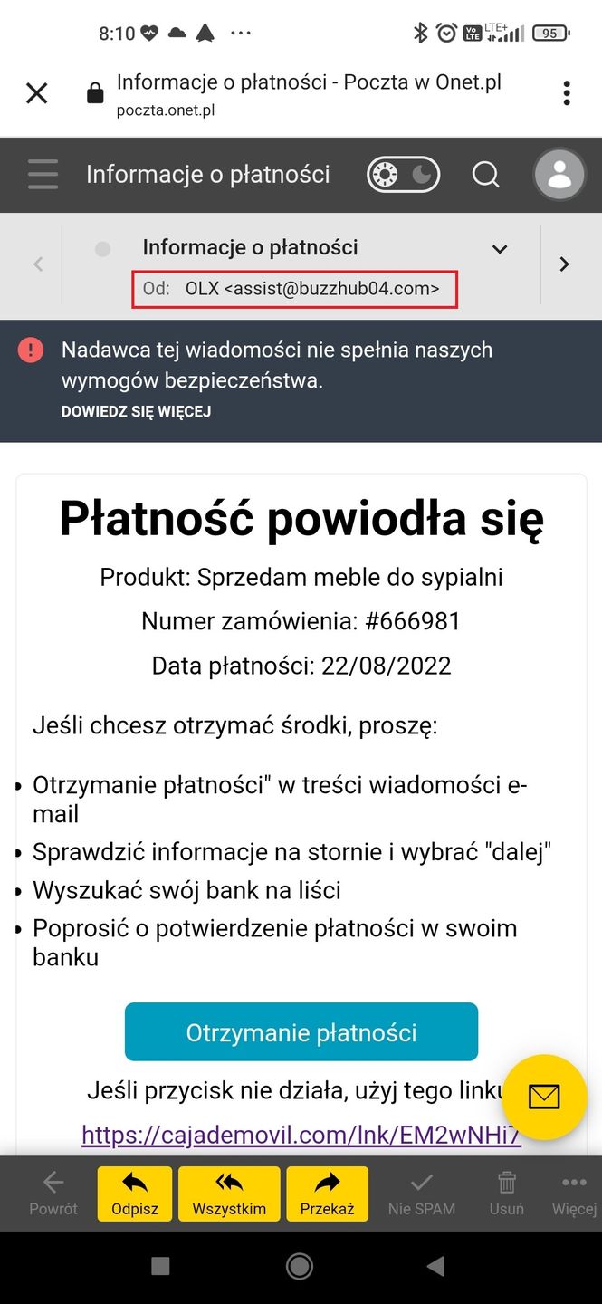 Fałszywe wiadomości mające na celu wyłudzenie danych