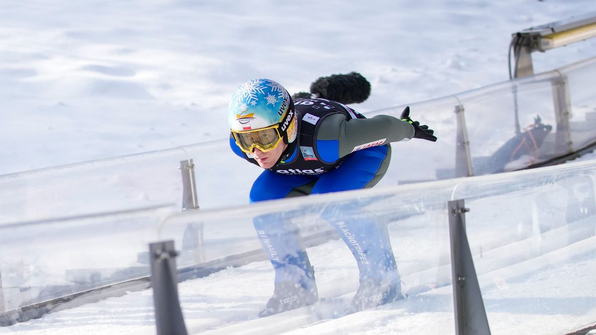 WILLINGEN, GERMANY - JANUARY 28: Stefan Hula of Poland in action competes during the Men´s Training at the FIS World Cup Ski Jumping Willingen at Stadion an der Mühlenkopfschanze on January 28, 2022 in Willingen, Germany. (Photo by Alex Gottschalk/DeFodi Images via Getty Images)