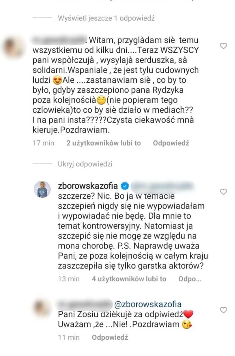 Zofia Zborowska komentuje aferę wokół szczepien rtystów