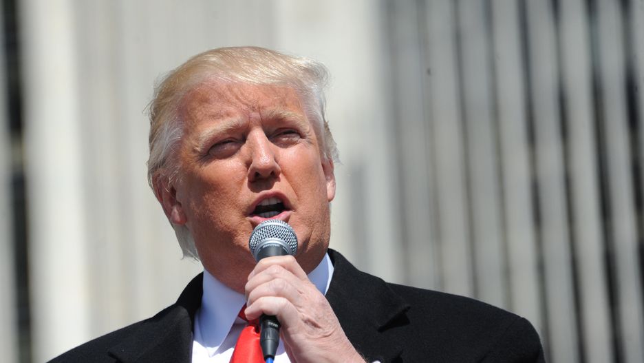 Donald Trump speaks to a crowd of Second Amendment advocates rallying against the NY SAFE Act at the Empire State Plaza Tuesday April 1, 2014, in Albany, N.Y. (Photo by Lori Van Buren/Albany Times Union via Getty Images)