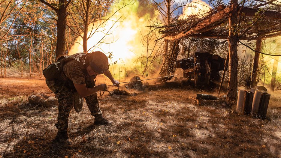DONETSK OBLAST, UKRAINE - JULY 24: Ukrainian territorial defence soldiers from the Donetsk Oblast fire D-20 artillery in the direction of Toretsk, Ukraine, 24 July 2025. (Photo by Diego Herrera Carcedo/Anadolu via Getty Images)