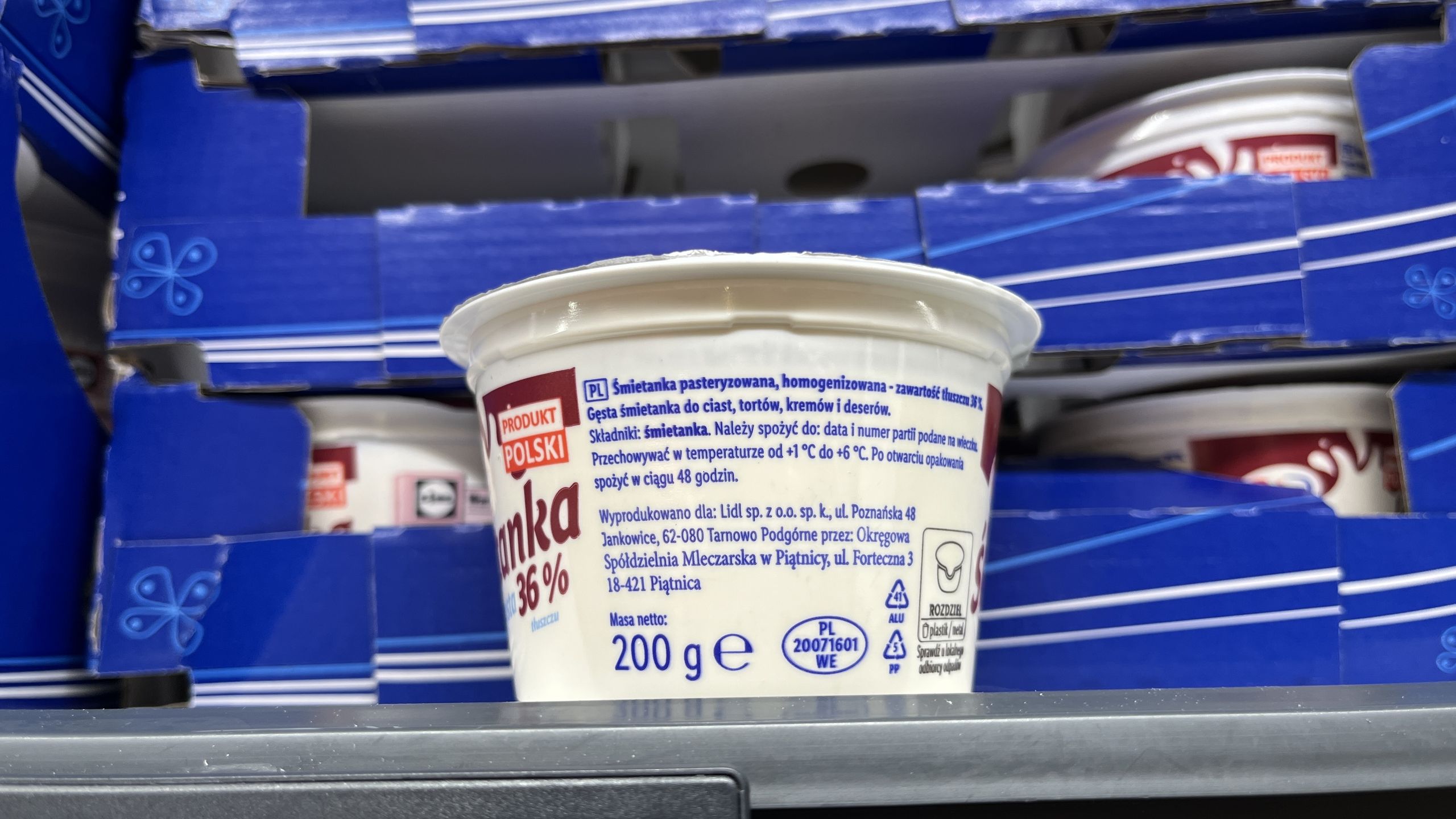 Śmietanka 36 proc. Pilos - skład