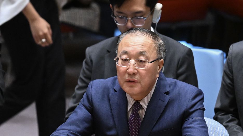 NEW YORK, UNITED STATES - JANUARY 31: Chinese Representative of UN, Zhang Jun (C) attends the United Nations Security Council meeting after the rulings of International Court of Justice on Israel, at the UN Headquarters in New York, United States on January 31, 2024. (Photo by Fatih Aktas/Anadolu via Getty Images)