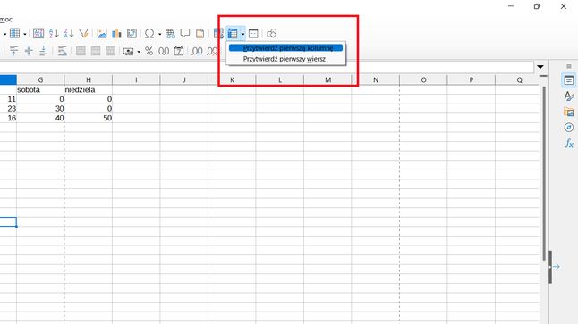 LibreOffice Calc: blokujemy kolumnę lub wiersz