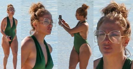 Jennifer Lopez eksponuje sylwetkę w MOCNO WYCIĘTYM kostiumie kąpielowym (ZDJĘCIA)