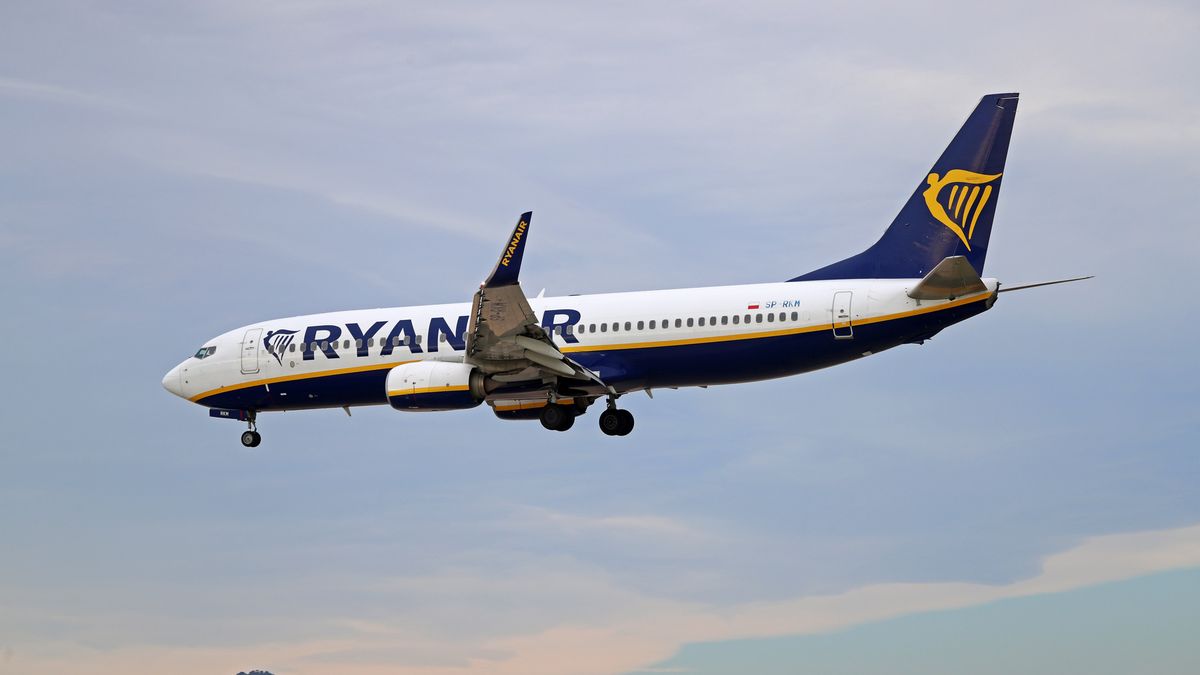 A Boeing 737-8AS from Ryanair lands at Barcelona-El Prat Airport in Barcelona, Spain, on August 19, 2024. (Photo by Joan Valls/Urbanandsport/NurPhoto via Getty Images)