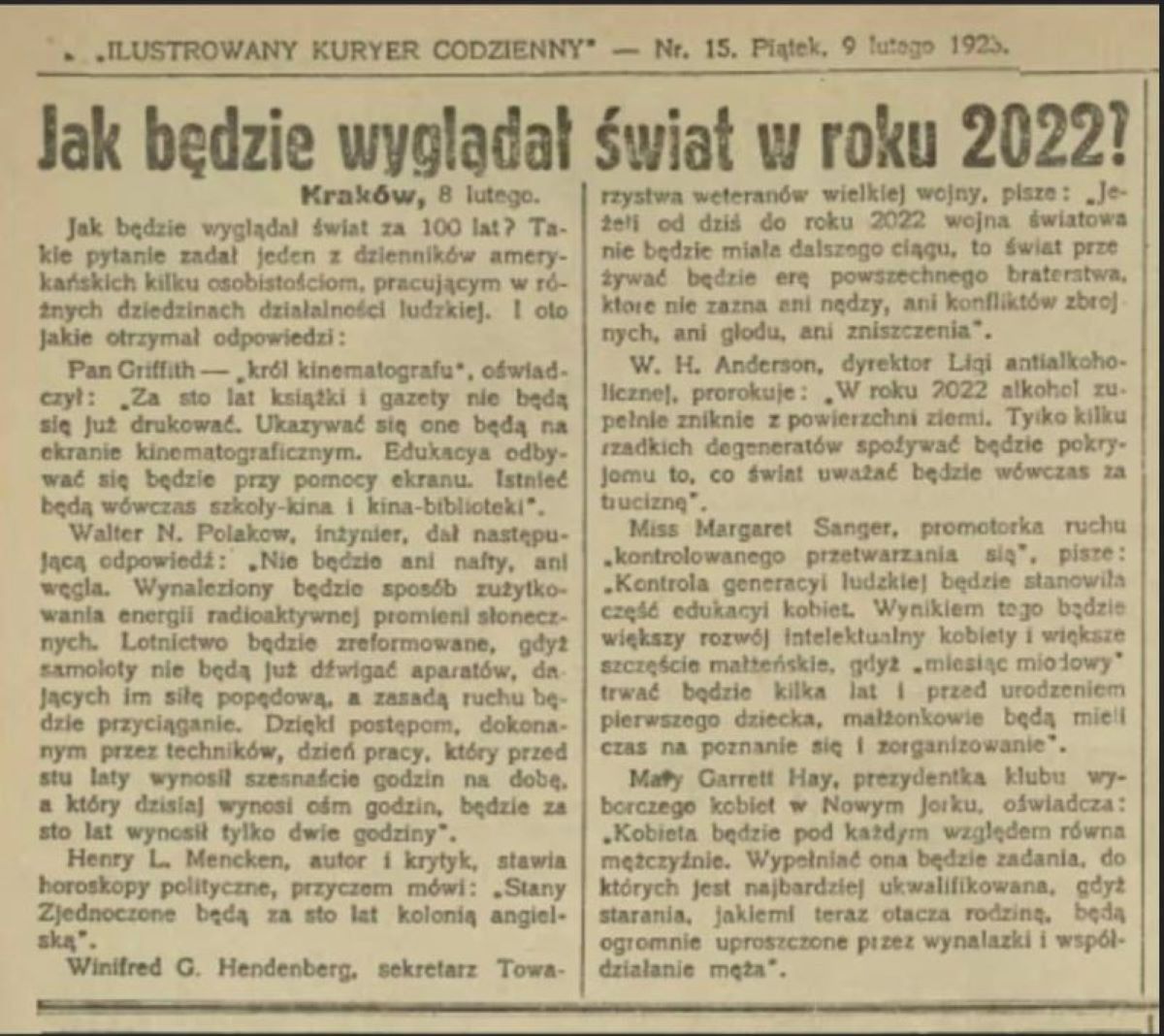 Rok 2022 w prasie sprzed 100 lat