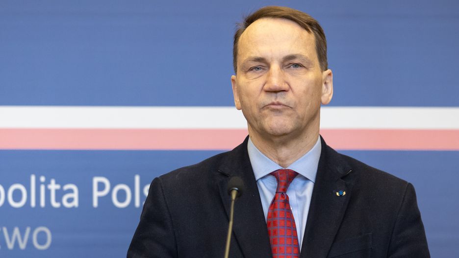 Radoslaw Sikorski, the Polish Minister of Foreign Affairs, is speaking at a press conference in Warsaw, Poland, on March 20, 2024. (Photo by Foto Olimpik/NurPhoto via Getty Images)