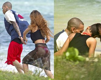 Zakochana Rihanna z Chrisem na plaży! (ZDJĘCIA)