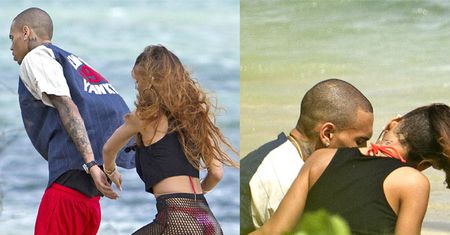 Zakochana Rihanna z Chrisem na plaży! (ZDJĘCIA)