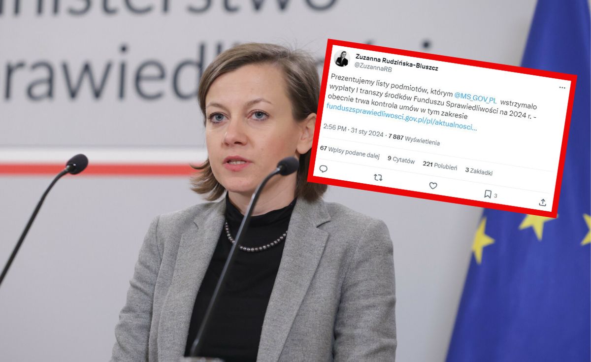 Wiceminister Zuzanna Rudzińska-Bluszcz poinformowała o wstrzymaniu wypłat z Funduszu Sprawiedliwości