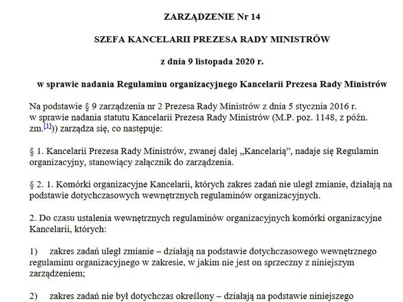 Zarządzenie szefa KPRM ukazało się 9 listopada