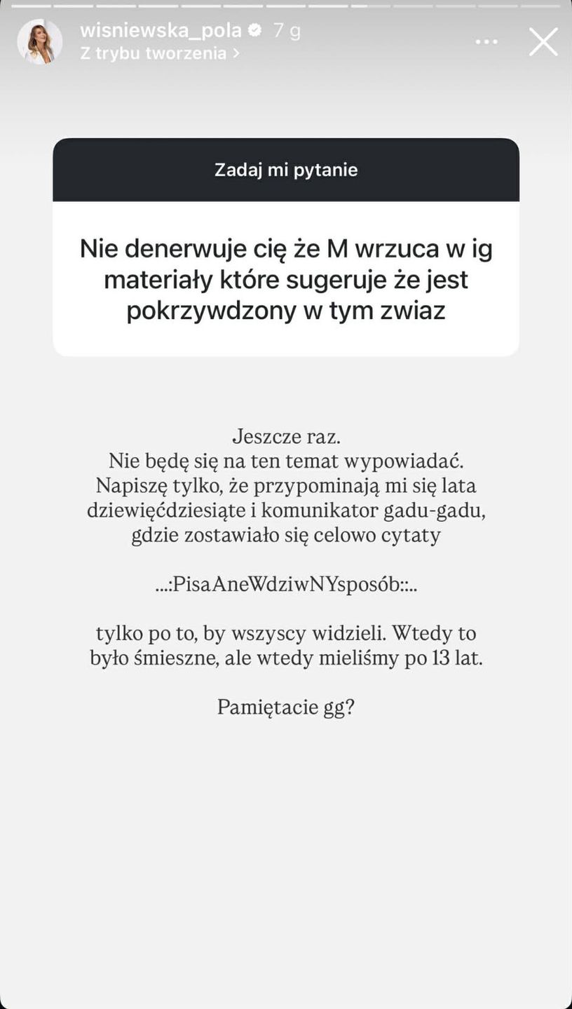 Pola Wiśniewska komentuje wpisy Michała o kryzysie