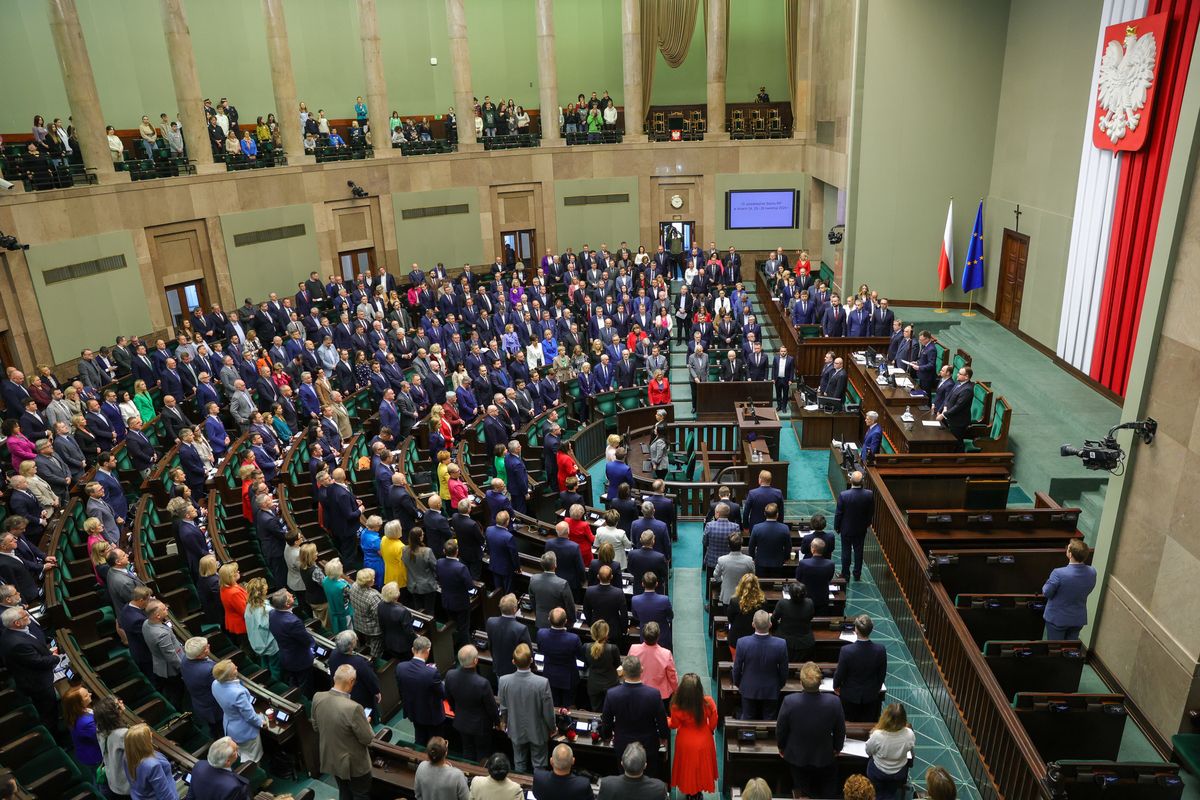 Posłowie na sali obrad Sejmu zagłosowali ws. języka śląskiego, Warszawa, 26.04.2024 r.