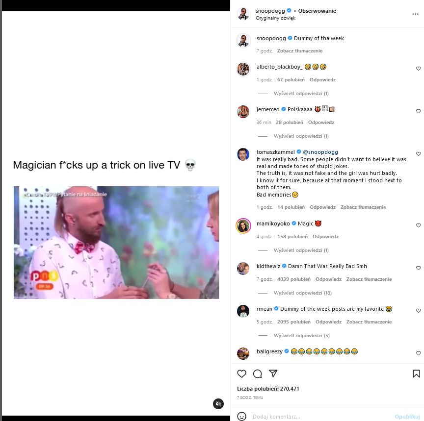 Snoop Dog nabija się ze nieudanej sztuczki magicznej w "Pytaniu na Śniadanie"