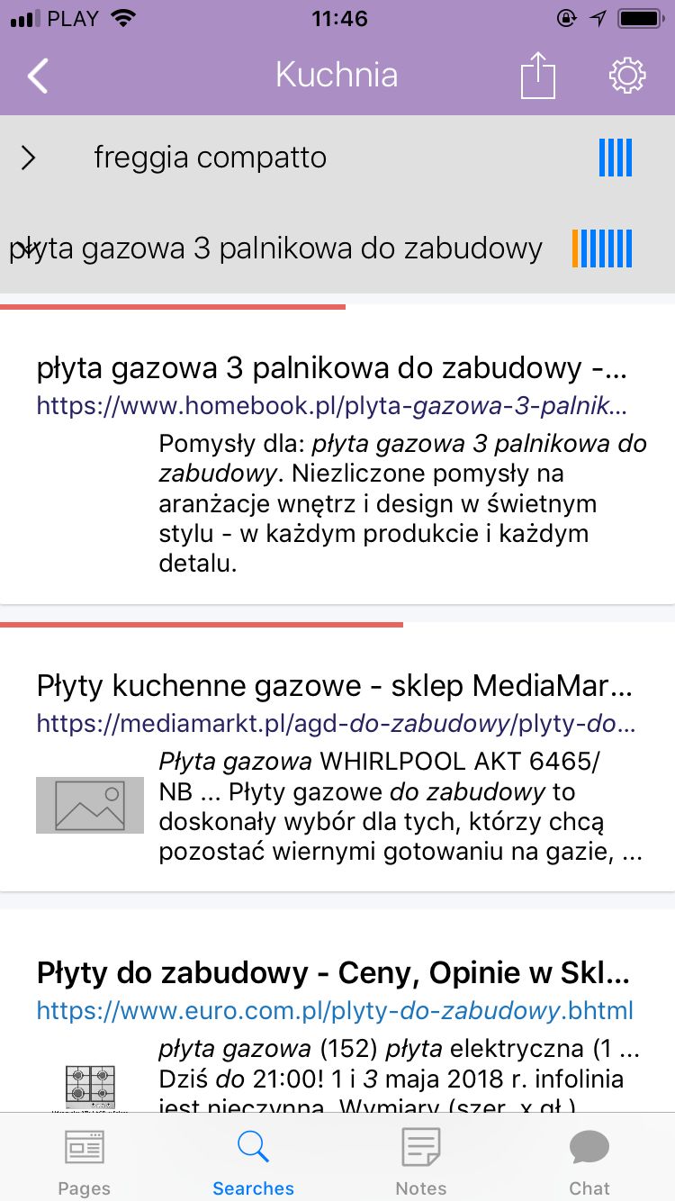 lista wyników wcześniejszego wyszukiwania z oznaczonym postępem czytania