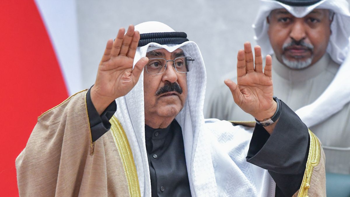 KUWAIT CITY, KUWAIT - DEC 20: A swearing-in ceremony held for Kuwait's new emir, Sheikh Mishal al-Ahmad al-Sabah at National Assembly, on December 20, 2023 in Kuwait City, Kuwait. Sheikh Mishal Al-Ahmad Al-Jaber Al-Sabah on Tuesday took the constitutional oath as Kuwait's new emir, succeeding late Sheikh Nawaf Al Ahmad Al Jaber. (Photo by Jaber Abdulkhaleq/Anadolu via Getty Images)