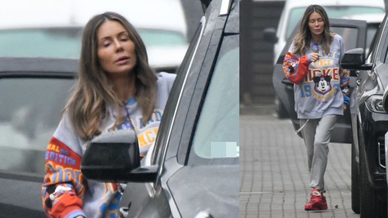 Zaspana Małgorzata Rozenek wędruje do samochodu