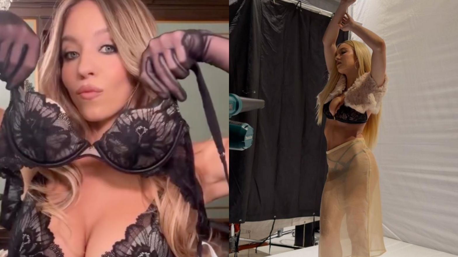 Sydney Sweeney eksponuje sylwetkę w koronkowej bieliźnie