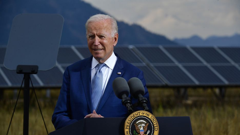 ARVADA, CO - SEPTEMBER 14: President Joe Biden makes remarks during a press conference on the grounds of National Renewable Energy Laboratory (NREL) on September 14, 2021 in Arvada, Colorado. Biden was in Colorado to visit NREL and to deliver remarks underscoring how the investments in his Bipartisan Infrastructure Deal and Build Back Better Agenda will help tackle the climate crisis, modernize our infrastructure and strengthen our country's resilience while creating good-paying jobs, union jobs and advancing environmental justice. (Photo by Helen H. Richardson/MediaNews Group/The Denver Post via Getty Images)