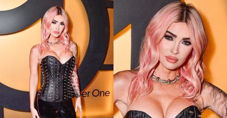 37-letnia Megan Fox eksponuje dekolt w skórzanym gorsecie z ćwiekami na imprezie przed Super Bowl (ZDJĘCIA)