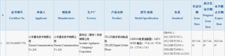 Xiaomi Mi 6 Plus już z certyfikatem 3C?