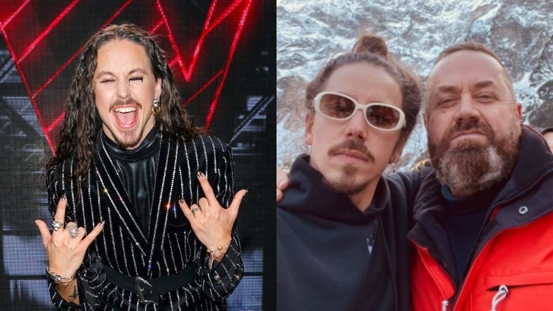 Michał Szpak z tatą pozdrawiają z górskiej wycieczki