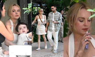 Rodzinna sielanka Lindsay Lohan w Miami: spacer z mężem i synkiem, przystanek w knajpce oraz chwila na "dymka" (ZDJĘCIA)