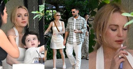 Rodzinna sielanka Lindsay Lohan w Miami: spacer z mężem i synkiem, przystanek w knajpce oraz chwila na "dymka" (ZDJĘCIA)