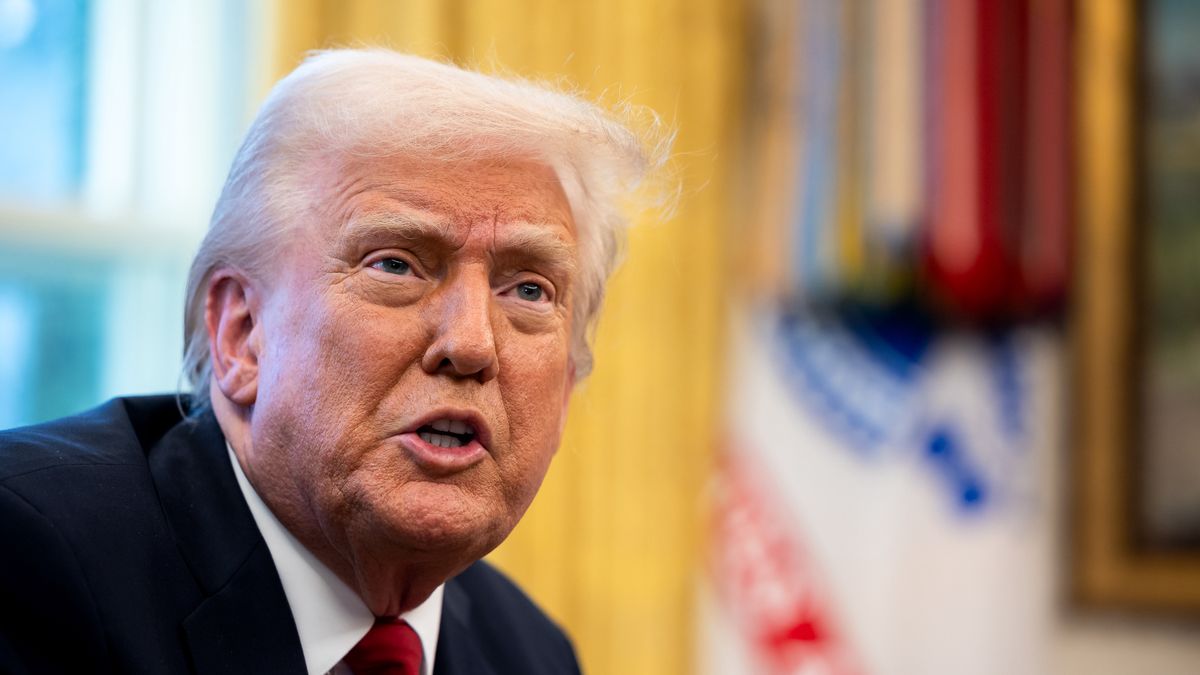 US President Donald Trump speaks in the Oval Office of the White House in Washington, DC, US, on Wednesday, March 26, 2025. Trump said he will be implementing a 25% tariff on auto imports, expanding a trade war designed to bring more manufacturing jobs to the US and setting the stage for an even broader push on levies next week. Photographer: Francis Chung/Politico/Bloomberg via Getty Images