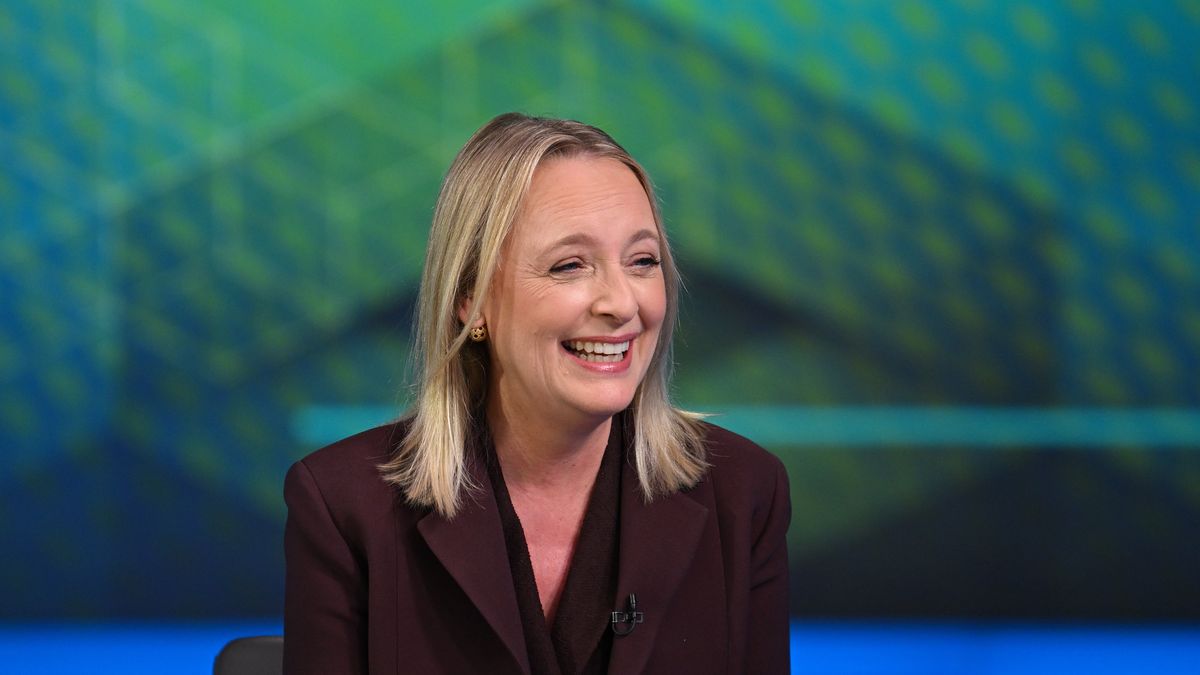 Julie Sweet, chief executive officer of Accenture Plc, during a Bloomberg Television interview in London, UK, on Tuesday, June 10, 2025. Accenture has trained 500,000 employees to use generative AI, Sweet said. Photographer: Jaimi Joy/Bloomberg via Getty Images