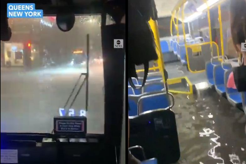 Nowy Jork pod wodą. Opublikowano dramatyczne nagranie z autobusu