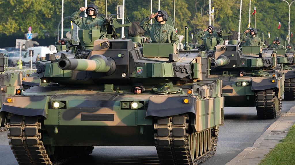 Warsaw Military Parade Rehearsals
K2 tanks are seen in the early morning in Warsaw, Poland on 10 August, 2025. Rehearsals are taking place in Warsaw for the upcoming annual military parade. (Photo by Jaap Arriens/NurPhoto via Getty Images)
NurPhoto
polsat news, defense budget, us presence, export, polish press agency, korean, allied equipment, allied troops, female soldiers, armored vehicles, army modernization, poland elections, k9, bridges, general staff, legwan vehicle, army transformation, command posts, full dress rehearsal, deterrence mission, baobach vehicle, allies, poland election, thunder, elections, hel peninsula, shield and sword, baltic parade, battle of warsaw anniversary, eastern border, bluszcz vehicle, deterrence, polish army, honker vehicle, digital army, cyber communications