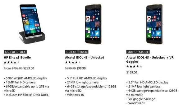 smartfony z Windows 10 Mobile