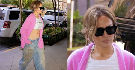 Naburmuszona Jennifer Lopez świeci mięśniami brzucha i OBRĄCZKĄ podczas samotnego spaceru (ZDJĘCIA)