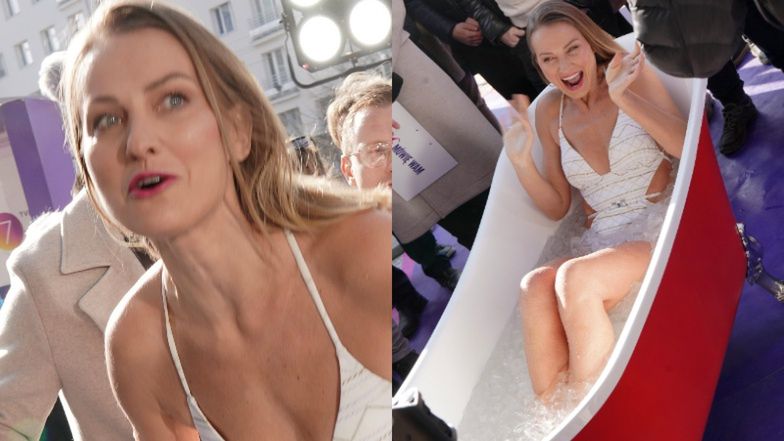 Joanna Moro w kostiumie kąpielowym wskoczyła do wanny z lodem