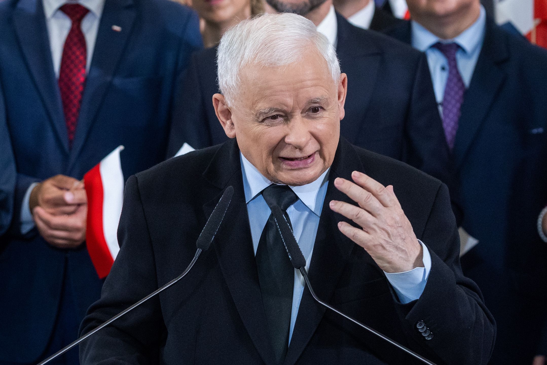 Jaroslaw Kaczynski during the pre-election convention of the Law and Justice party (PiS), at which candidates for deputies were presented in Pruszkow, Poland on September 27, 2023.
POLAND OUT
 (Photo by Andrzej Iwanczuk/NurPhoto via Getty Images)