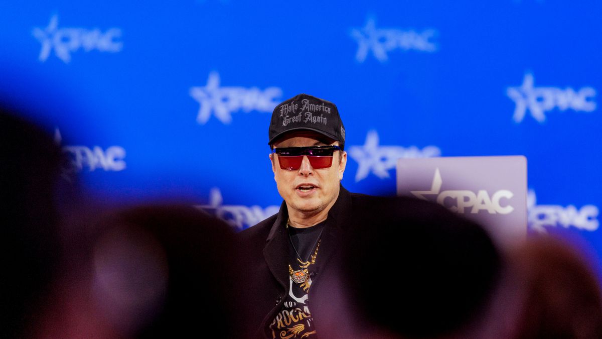 Elon Musk, chief executive officer of Tesla Inc., during the Conservative Political Action Conference (CPAC) in National Harbor, Maryland, US, on Thursday, Feb. 20, 2025. The Conservative Political Action Conference launched in 1974 brings together conservative organizations, elected leaders, and activists. Photographer: Jason C. Andrew/Bloomberg via Getty Images