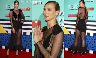 Biust Karlie Kloss w prześwitującej sukni