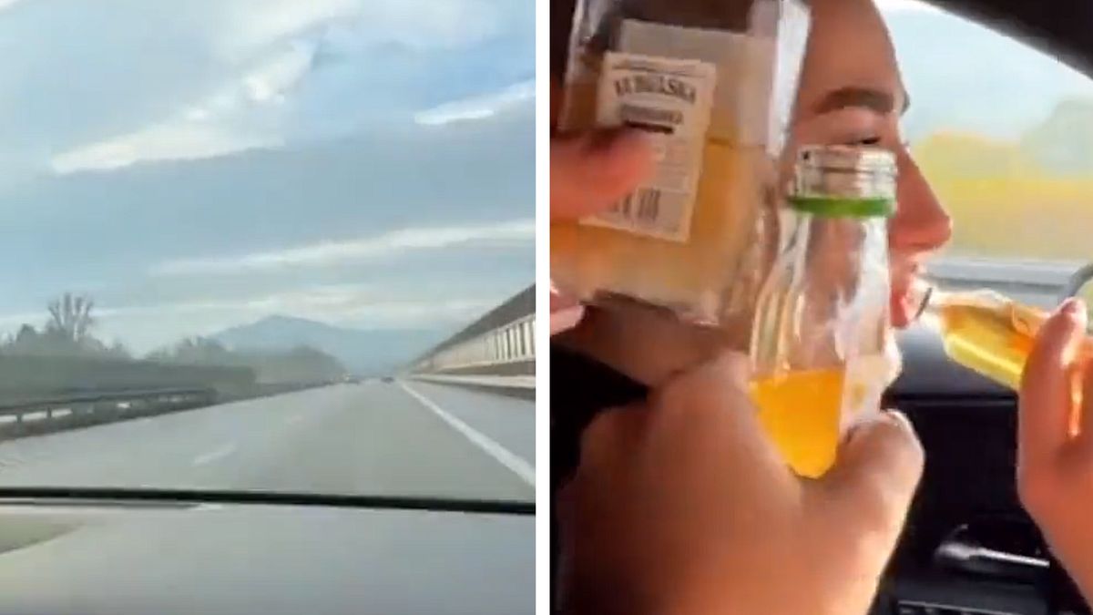 Piły z "małpek" na autostradzie