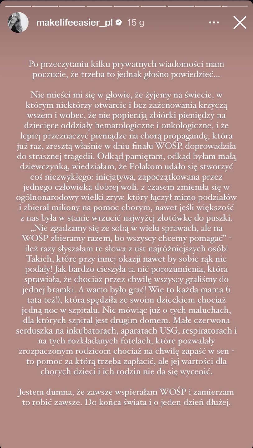 Katarzyna Tusk zabiera głos w sprawie WOŚP