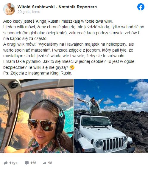 Wpis dziennikarza o Kindze Rusin