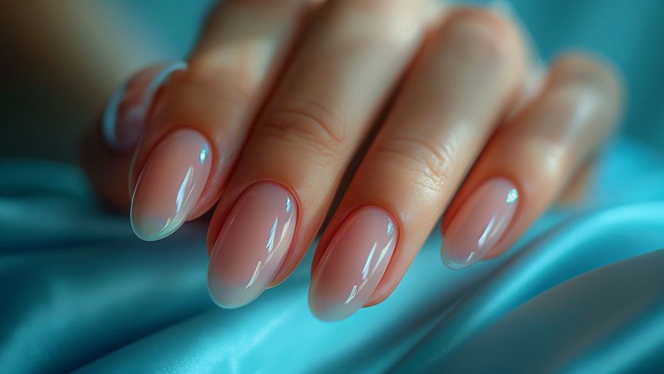 A close-up of a hand with oval-shaped nails sporting a French manicure. Transparent tips with white polish accent the natural pink nails against a light blue-green fabric backdrop.
Hand, oval nails, French manicure, transparent tips, white polish, light blue-green fabric, hand, oval nails, french manicure, transparent tips, white polish, light blue-green fabric, manicure, nail, finger, woman, care, beauty, hands, fingers, ring, nails, french, wedding, skin, love, fingernail, close-up, health, body, holding, child, red, closeup, human, polish