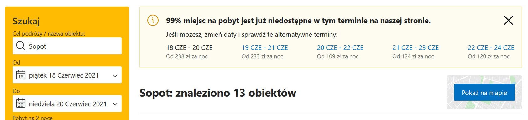 Dostępność noclegów w Sopocie jest niewielka