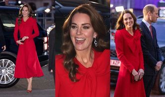 "Świąteczna" Kate Middleton w czerwonej sukience-płaszczu za 16 tysięcy kolęduje z księciem Williamem (ZDJĘCIA)