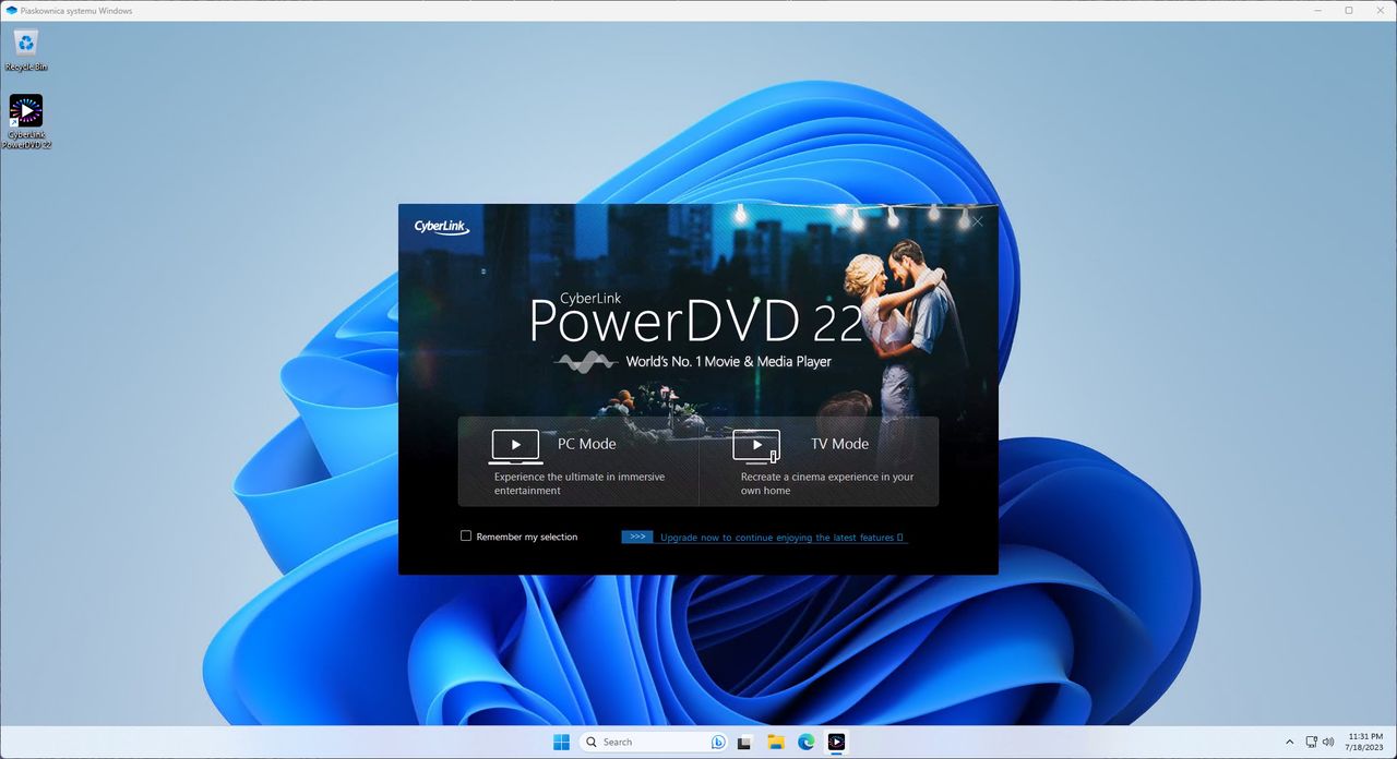 PowerDVD: tryb PC i tryb TV