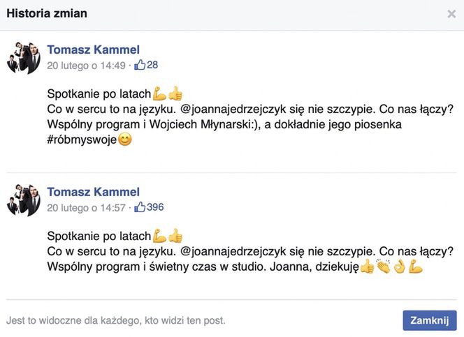 Zmieniony wpis Tomasza Kammela na Facebooku