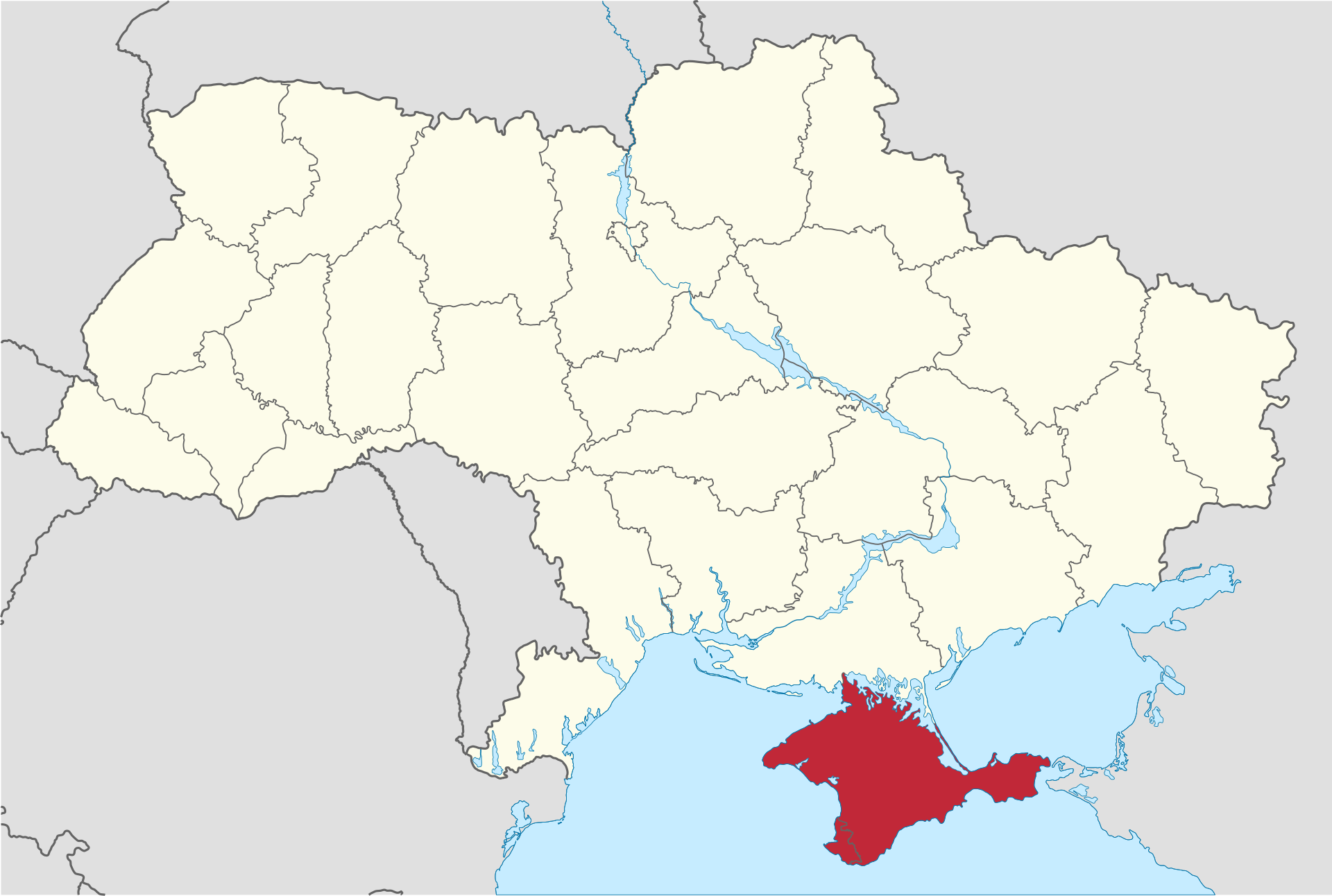 Krym zaznaczony na kolor czerwony