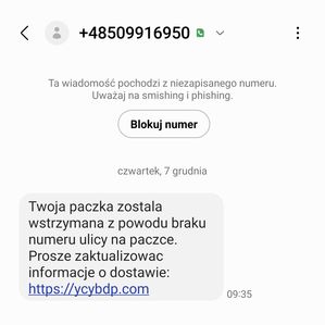 Fałszywy SMS o paczce